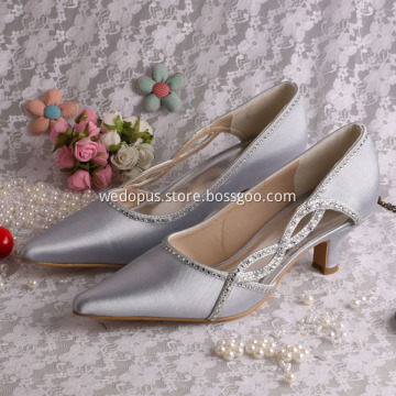 Pointed Toe Prom Shoes Silver Chunky Heel